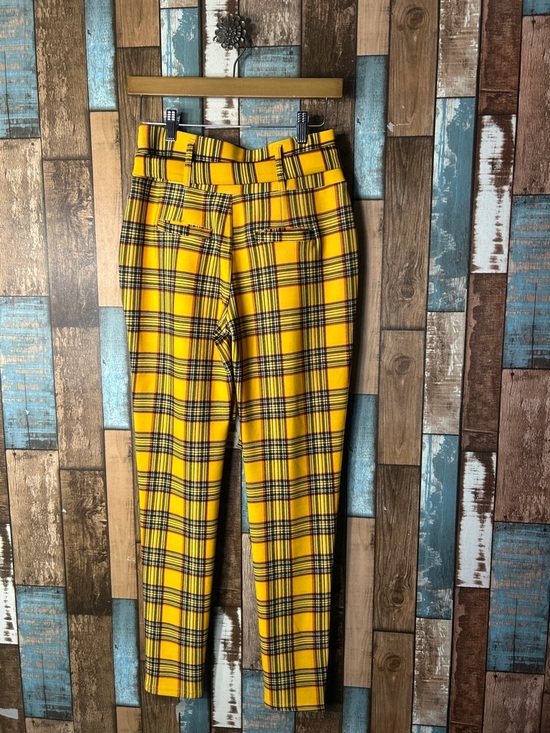 Tie-Waist Plaid Skinny Pants in Yellow - Picture 10 of 13